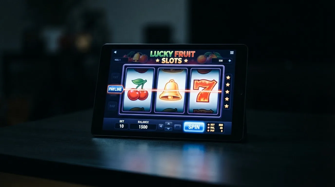 Výřez automatu s viditelnou hodnotou RTP a ukazatelem výherních linií