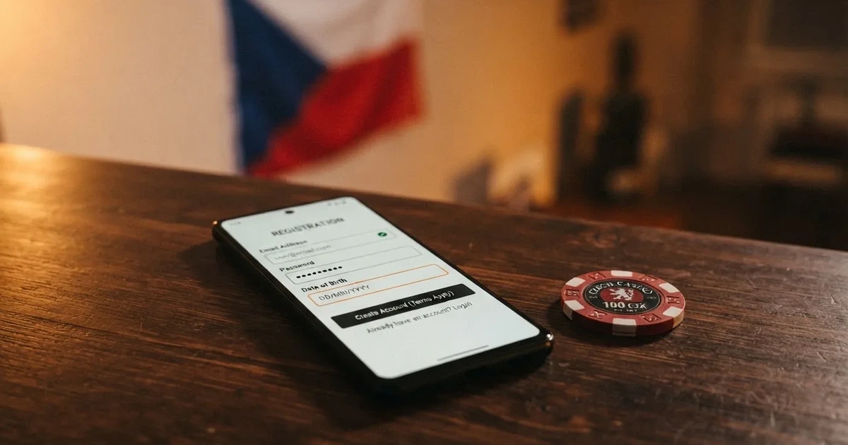 Koláž zachycující pole pro promo kód v registračním formuláři online kasina, symboliku „zdarma“ a logo české licence MF ČR