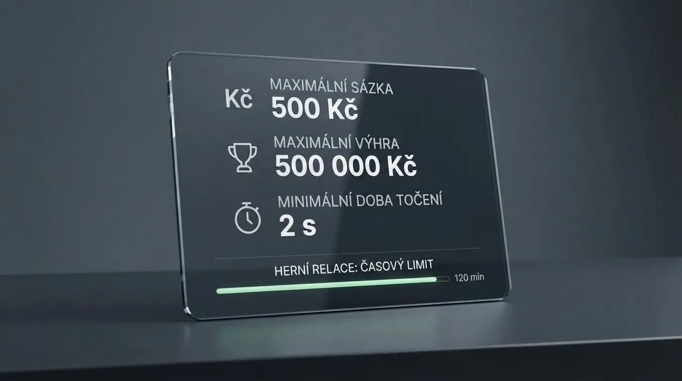 Informační panel automatu zobrazující maximální sázku 500 Kč, výherní podíl a herní limity