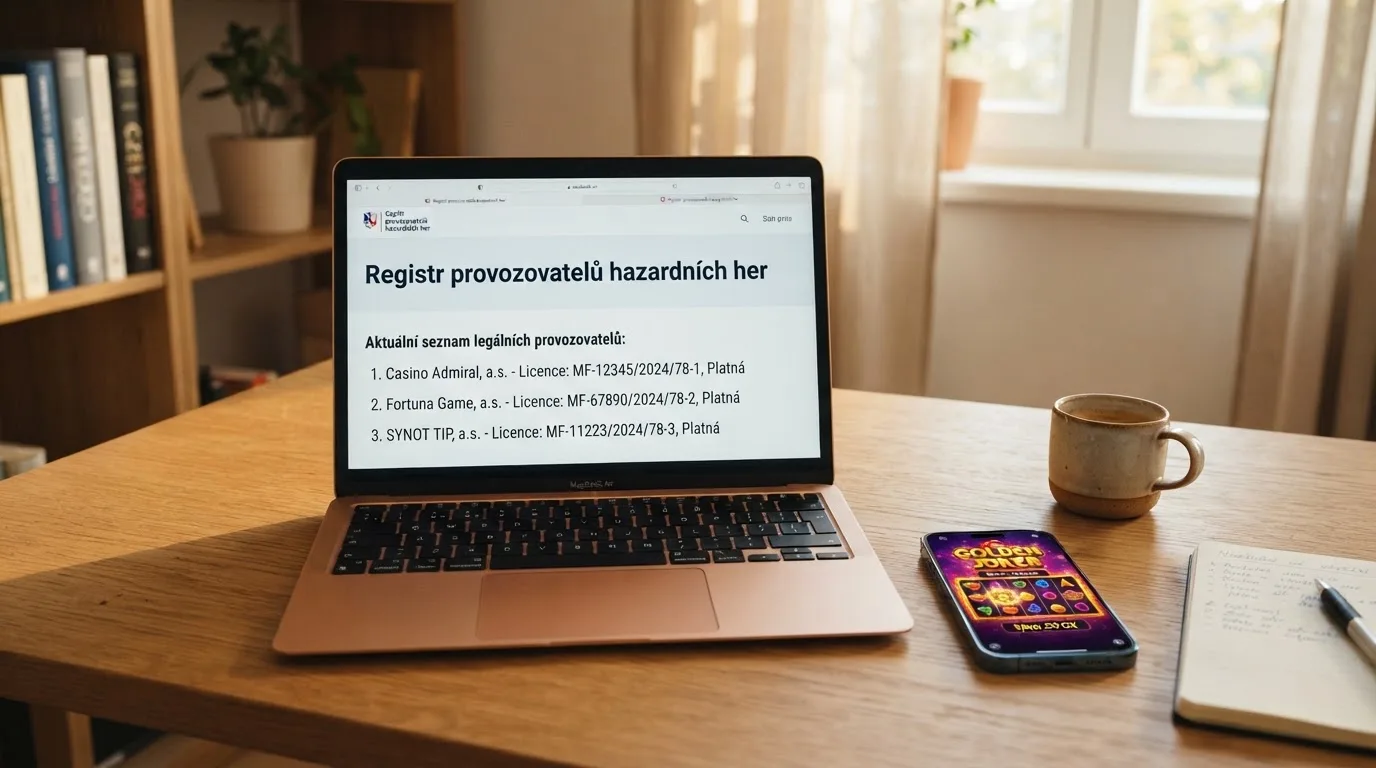Úřední dokument s razítkem Ministerstva financí ČR vedle obrazovky s online automatem