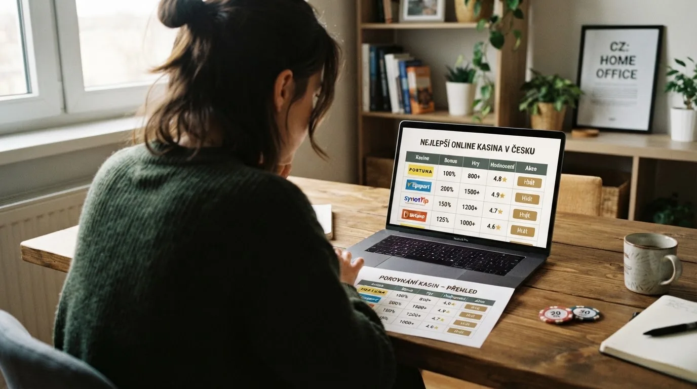 Tabulka s logy a klíčovými parametry deseti online casin s českou licencí — bonusy, protočení, počet her